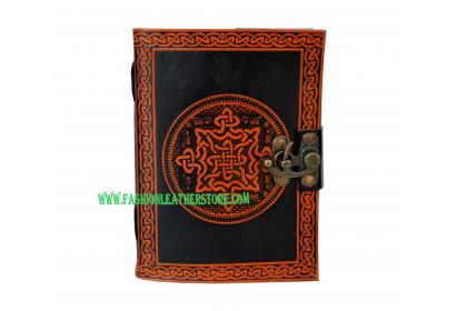 CELTIC KNOT Leather blank Journal embossed Book of Shadows Wicca Pagan Orange With Black Color Book